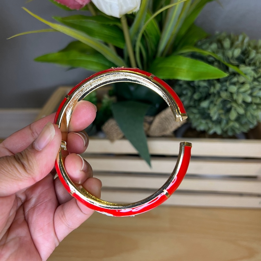 Red/White Leaf Enamel Clamp Bangle - Picture 3 of 5